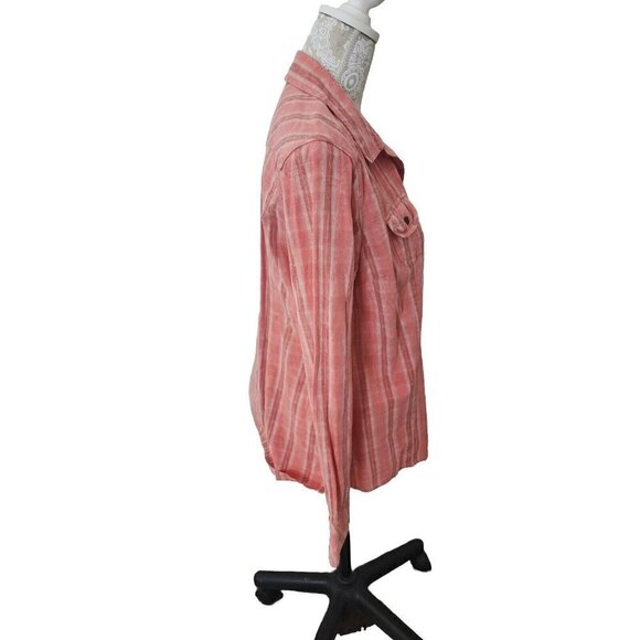 Woolrich Women Button Top Long Sleeves Check 100% Cotton Orange Size Large - Picture 3 of 9